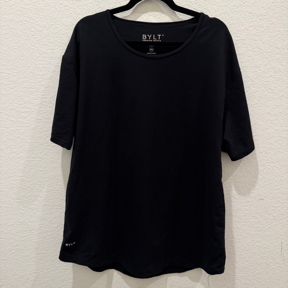BYLT Premium Basics Wide Neck Lux T-Shirt Mens XXL Black Drop Cut Short Sleeve